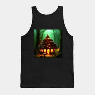 Magical Big Cottage Mushroom House with Lights in Forest with High Trees, Mushroom Aesthetic Tank Top